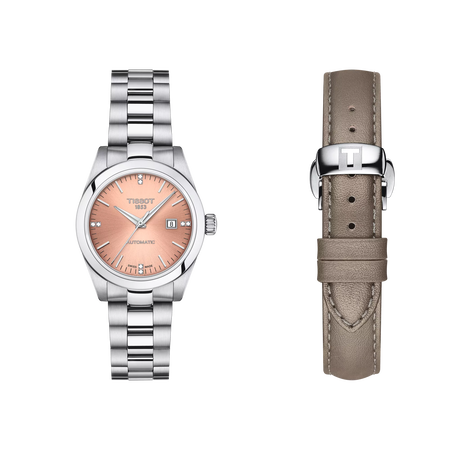 Front view of the watch Tissot T-My Lady Automatic with additional bracelet