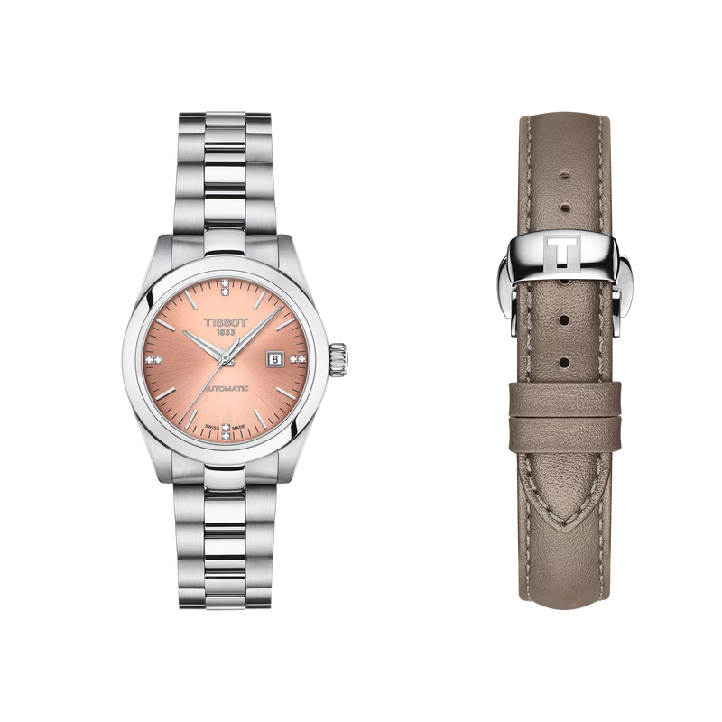 Front view of the watch Tissot T-My Lady Automatic with additional bracelet