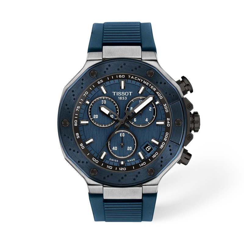 Front view of the watch Tissot T-Race 45mm with shadow