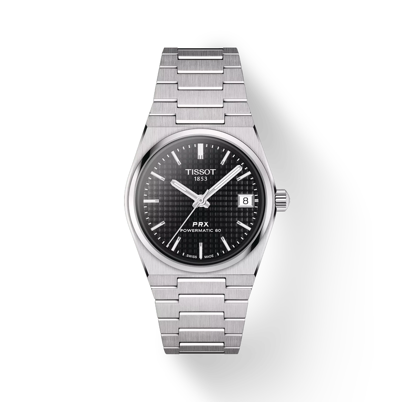 Front view of the watch Tissot PRX 35mm with shadow