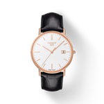 Front view of the watch Tissot Goldrun Gold 38mm with shadow