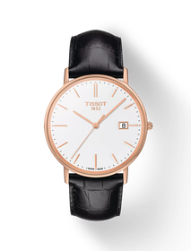 Front view of the watch Tissot Goldrun Gold 38mm with shadow