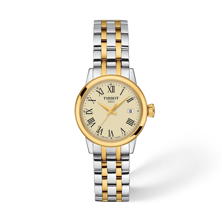 Front view of the watch Tissot Classic Dream 28mm with shadow