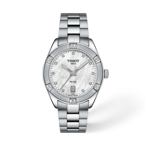 Front view of the watch Tissot PR 100 Sport Chic 36mm with shadow