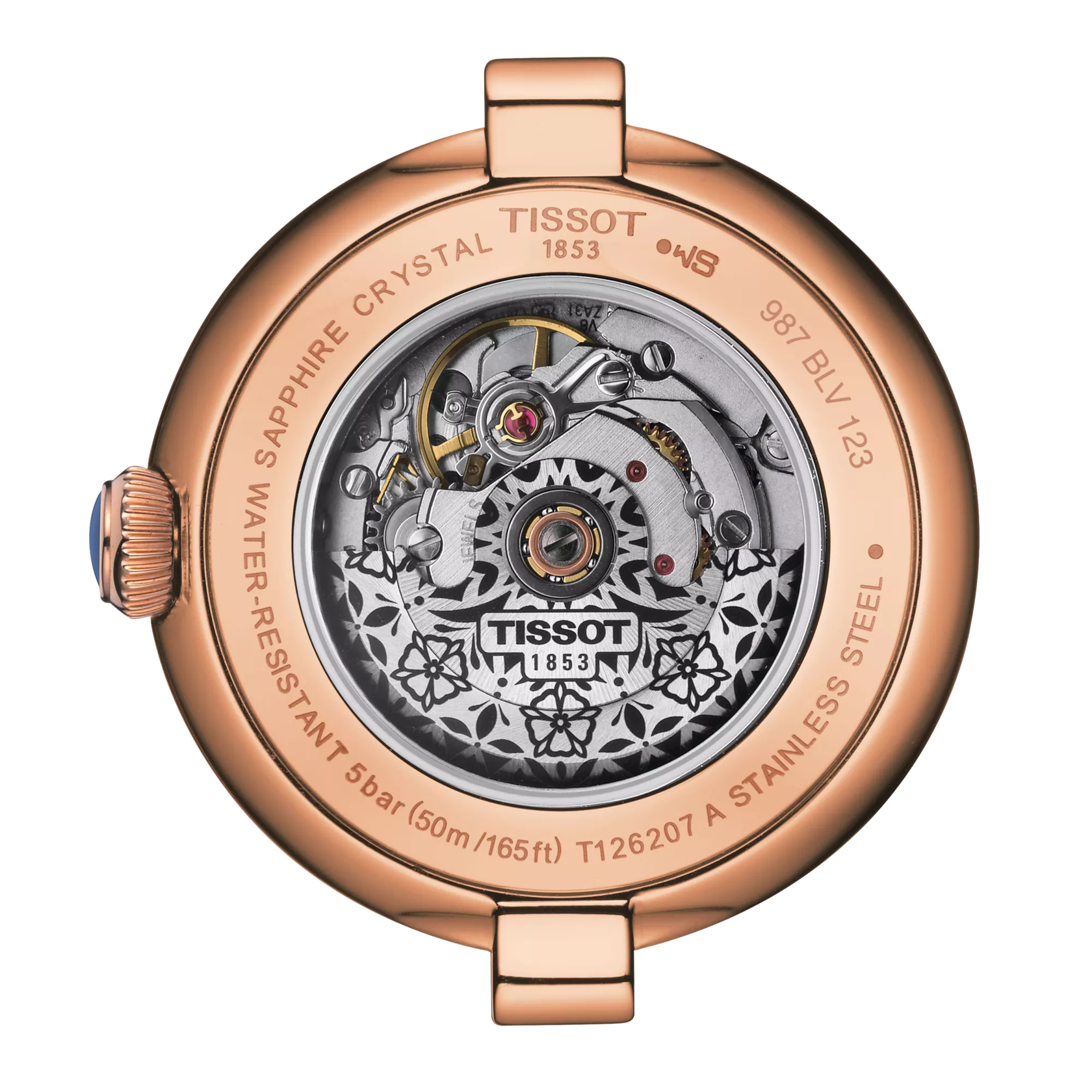 Back view of the watch case Tissot Bellissima Automatic