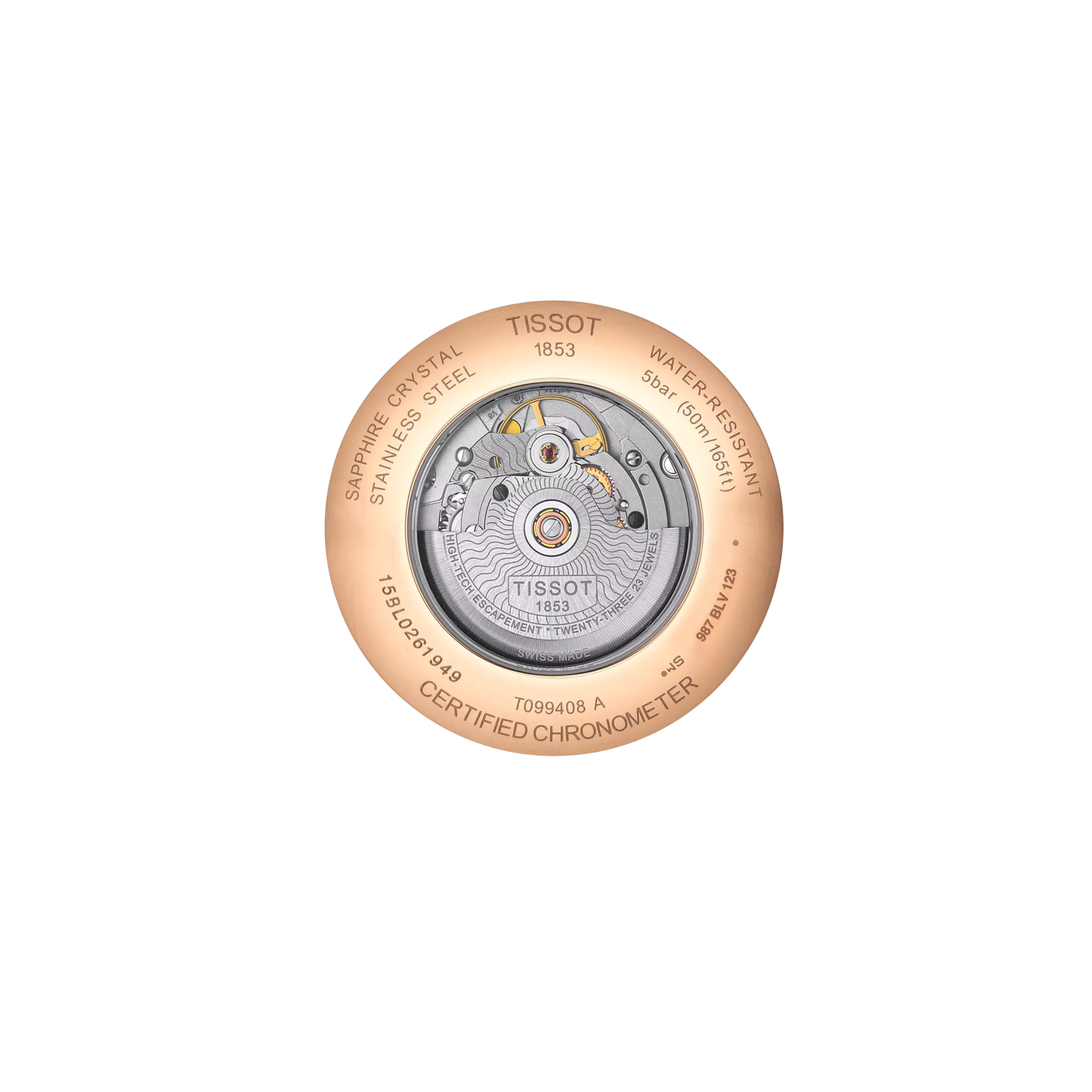 Back view of the watch case Tissot Chemin des Tourelles Powermatic 80 COSC 42mm