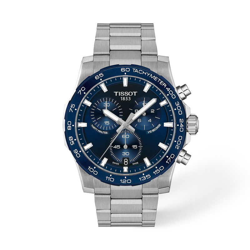 Vista frontal del reloj Tissot Supersport Chrono 42mm con sombra