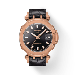 มุมมองด้านหน้าของนาฬิกา Tissot T-Race Swissmatic พร้อมเงา