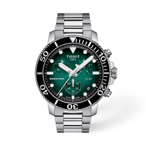Front view of the watch Tissot Seastar 1000 45.5mm with shadow