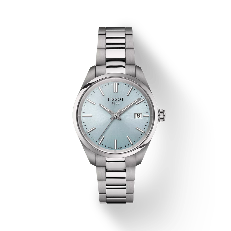 그림자가 있는 티쏘 PR 100 34mm 시계의 전면 보기