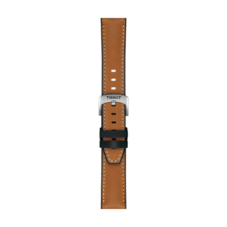 Front view of Tissot Official Light Brown Leather Strap Lugs 21 mm