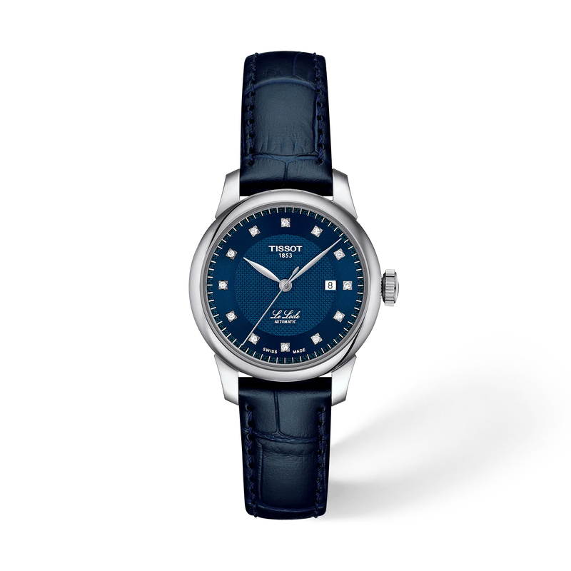 그림자가 있는 티쏘 르로끌 파워매틱 48 시계의 전면 보기