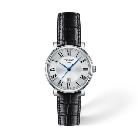 Front view of the watch Tissot Carson Premium 30mm with shadow