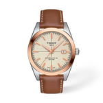 Front view of the watch Tissot Gentleman Gold bezel 40mm with shadow