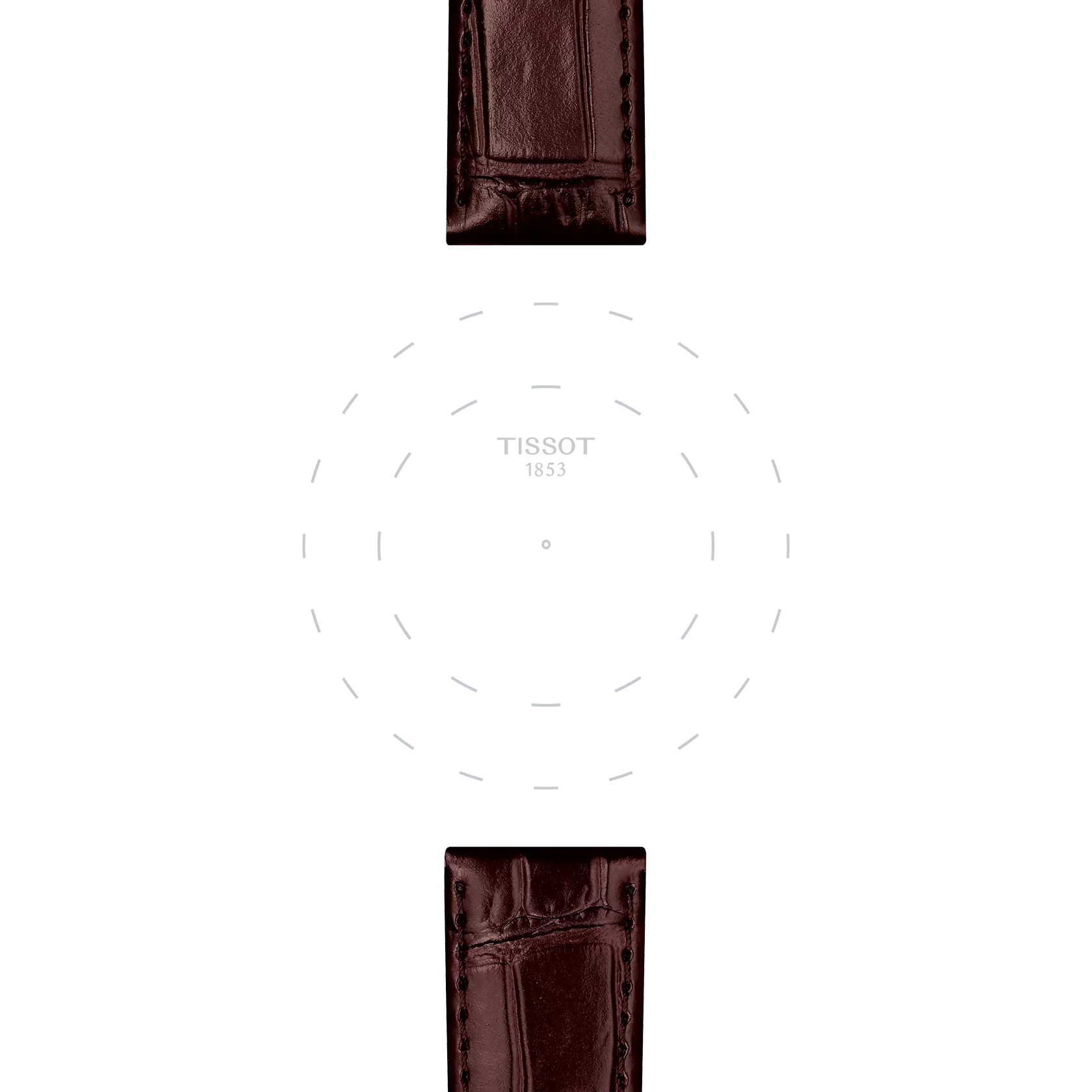 Enfoque en las asas de Correa marr&oacute;n de piel oficial Tissot 20 mm