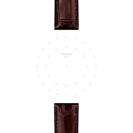Enfoque en las asas de Correa marr&oacute;n de piel oficial Tissot 20 mm