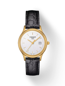 Vue de face de la montre Tissot Nordic Gold 27mm avec ombre