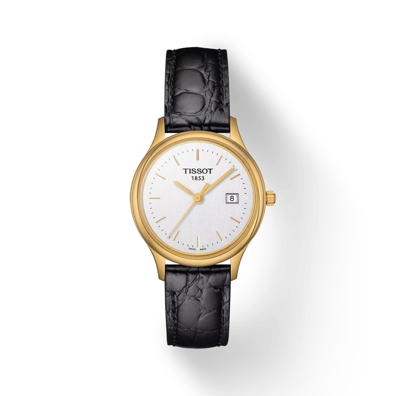 Front view of the watch Tissot Nordic Gold 27mm with shadow