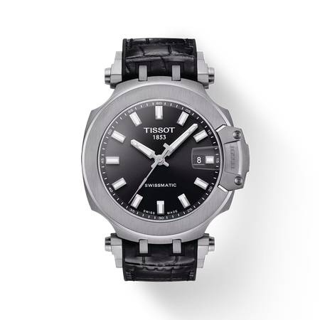 มุมมองด้านหน้าของนาฬิกา Tissot T-Race Swissmatic พร้อมเงา