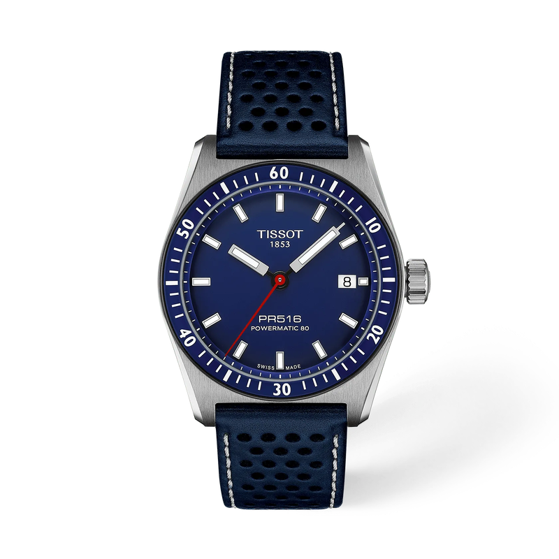 Front view of the watch Tissot PR516 38mm with shadow