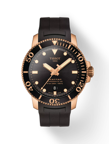 Front view of the watch Tissot Seastar 1000 Powermatic 80 with shadow