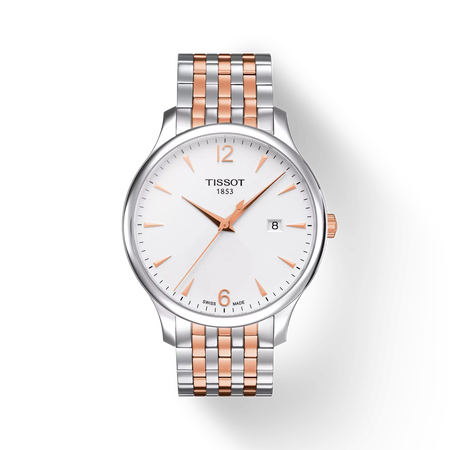 Front view of the watch Tissot Tradition with shadow