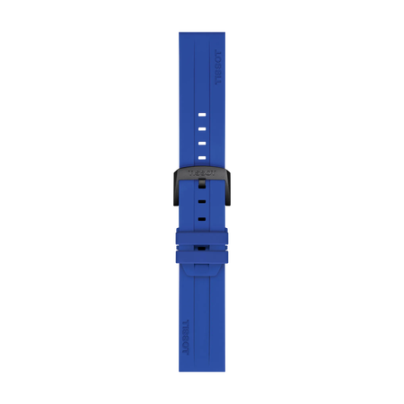 Front view of Tissot Official Blue Silicone Strap Lugs 22mm
