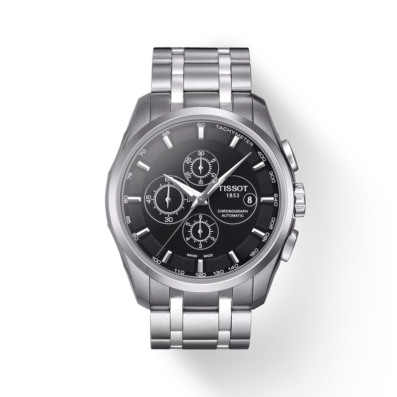 Front view of the watch Tissot Couturier Automatic Chronograph with shadow