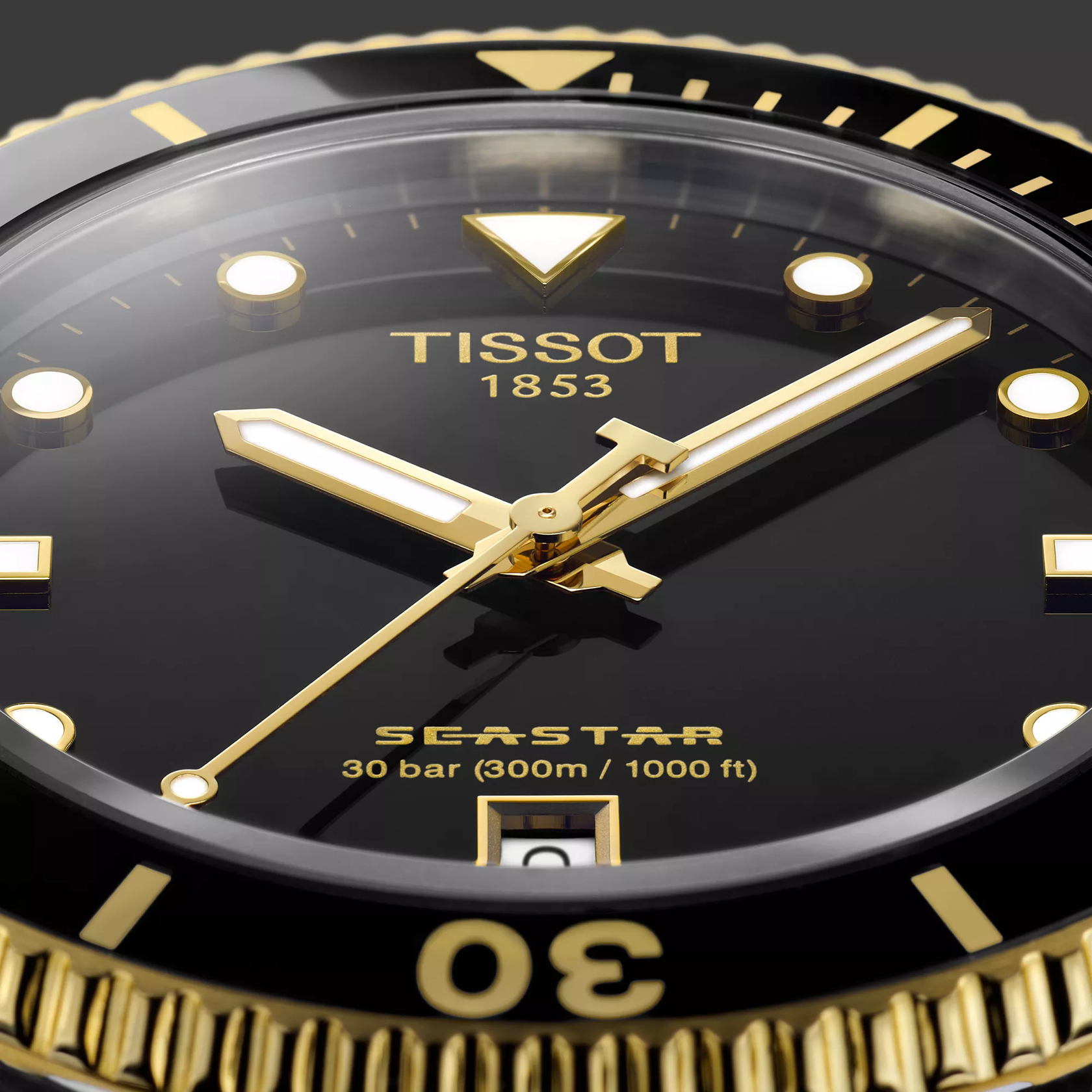 Tissot Seastar 1000 40mm watch on a colored background