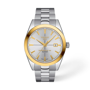 Front view of the watch Tissot Gentleman Gold Bezel 40mm with shadow