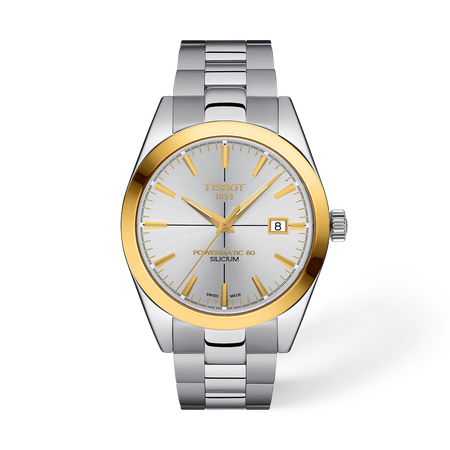 Front view of the watch Tissot Gentleman Gold Bezel 40mm with shadow