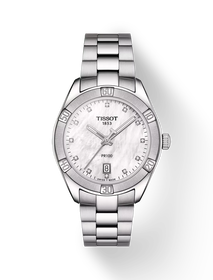 Front view of the watch Tissot PR 100 Sport Chic 36mm with shadow