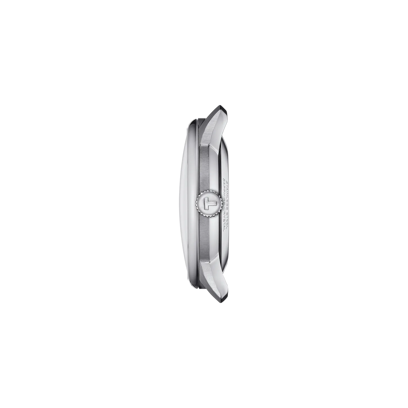 Profile view of the watch case Tissot Chemin Des Tourelles Skeleton 39mm