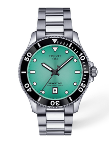 Vorderansicht der Uhr Tissot Seastar 1000 40mm mit Schatten