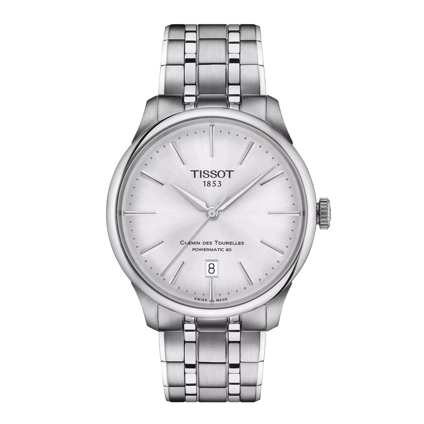 Front view of the watch Tissot Chemin des Tourelles Powermatic 80 39 mm