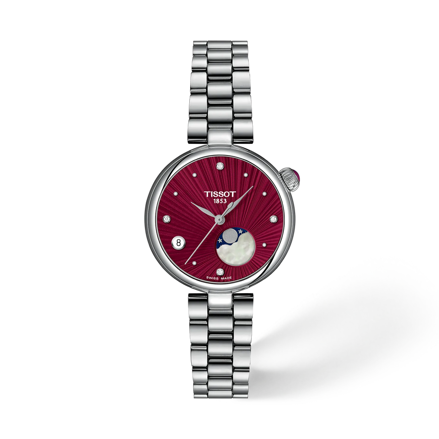 Front view of the Tissot Désir 29.6mm with red dial
