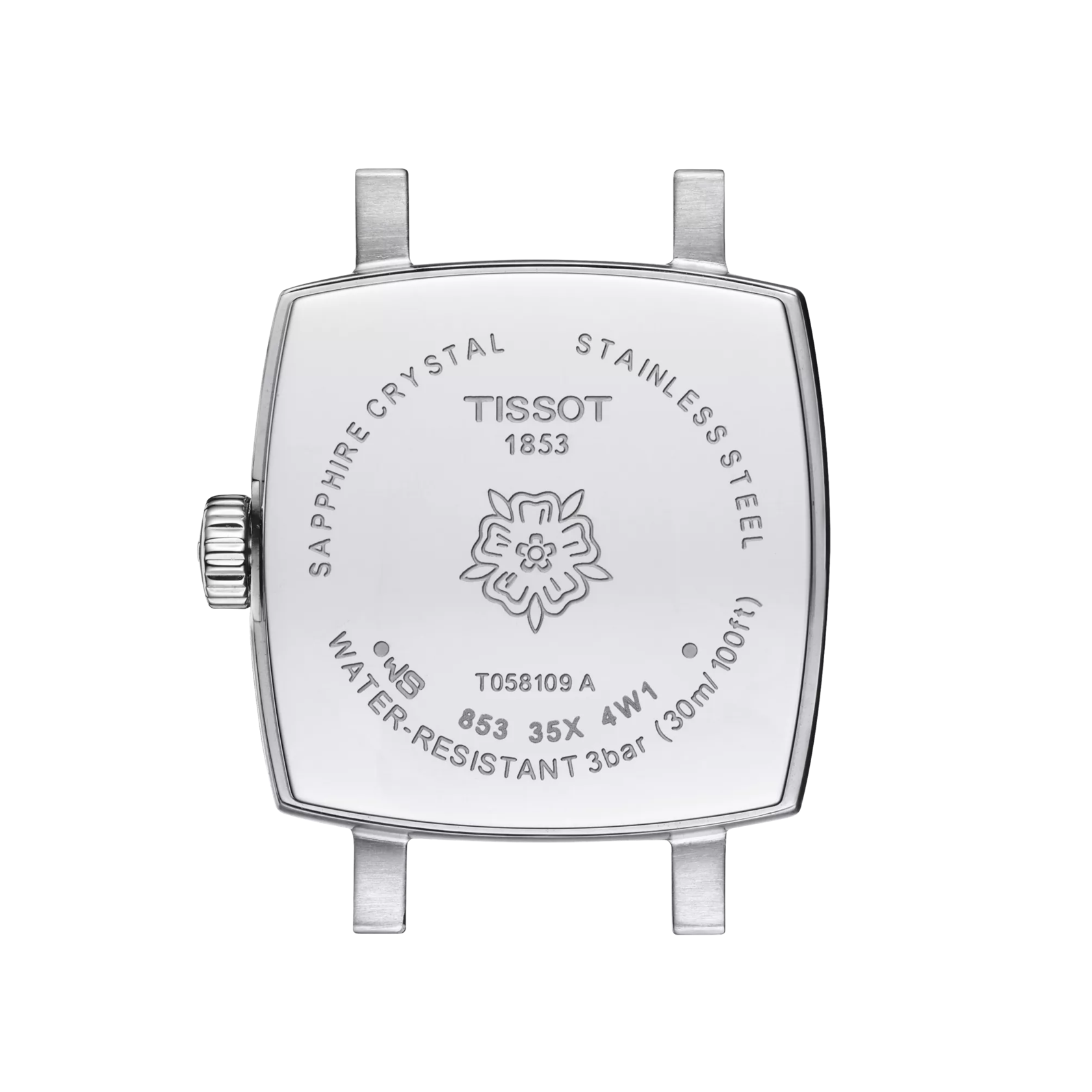 Back view of the watch case Tissot Lovely Square Valentines