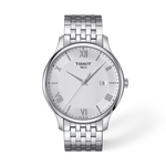 Front view of the watch Tissot Tradition 42mm with shadow