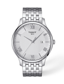 Front view of the watch Tissot Tradition 42mm with shadow