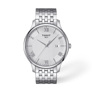 Front view of the watch Tissot Tradition 42mm with shadow