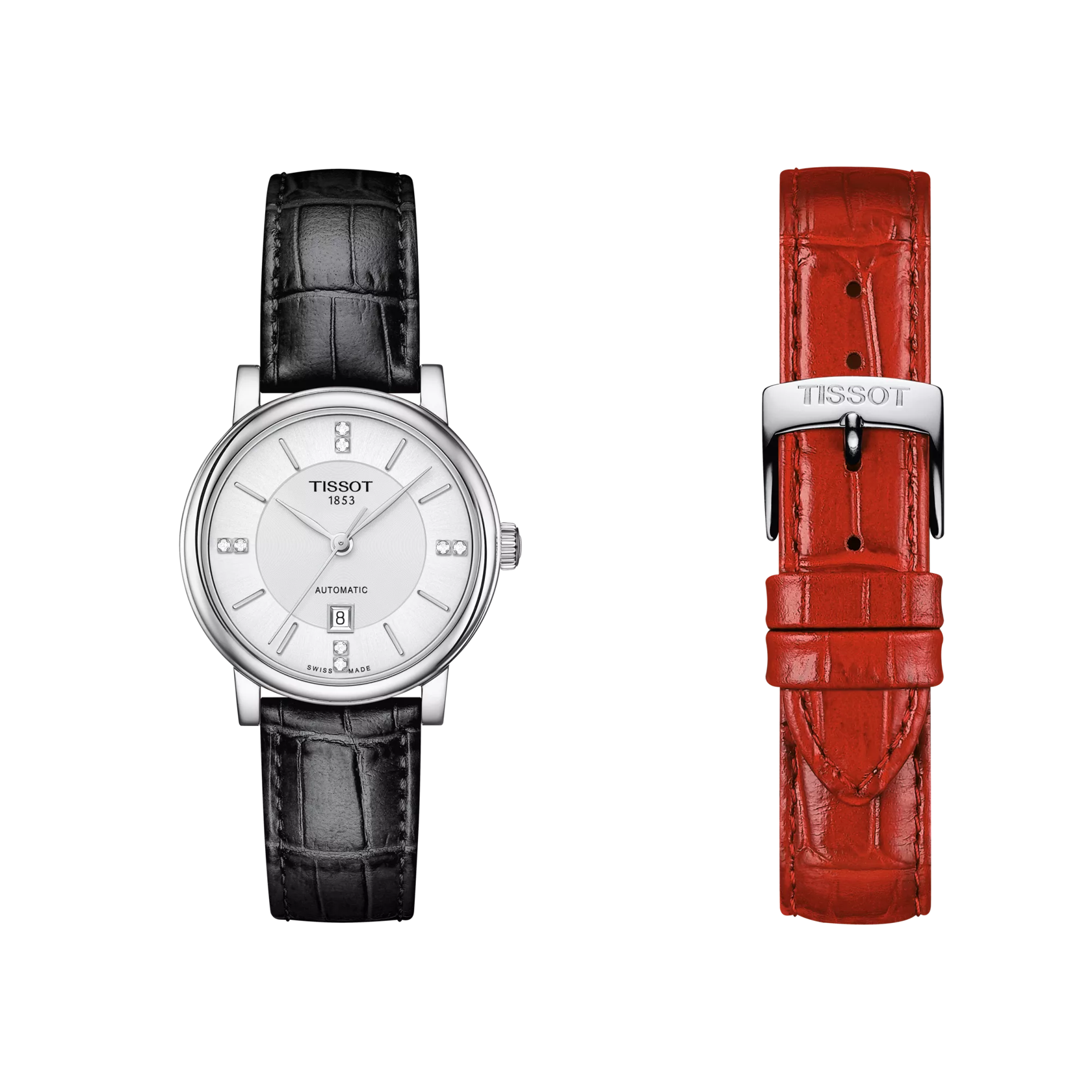 Front view of the watch Tissot Carson Premium 30mm with additional bracelet