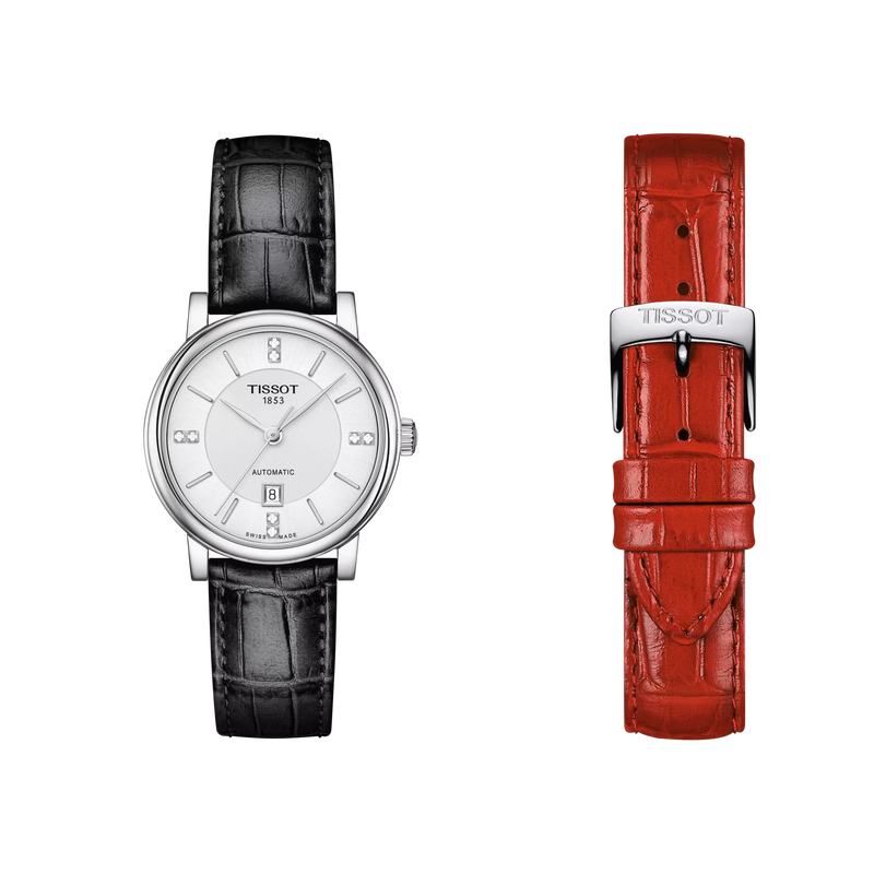 Front view of the watch Tissot Carson Premium 30mm with additional bracelet