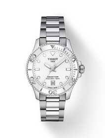Front view of the watch Tissot Seastar 1000 36mm with shadow