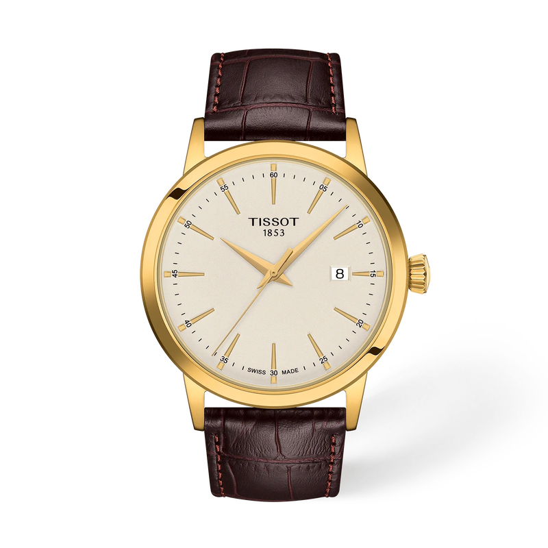 Vista frontal del reloj Tissot Classic Dream 42mm con sombra