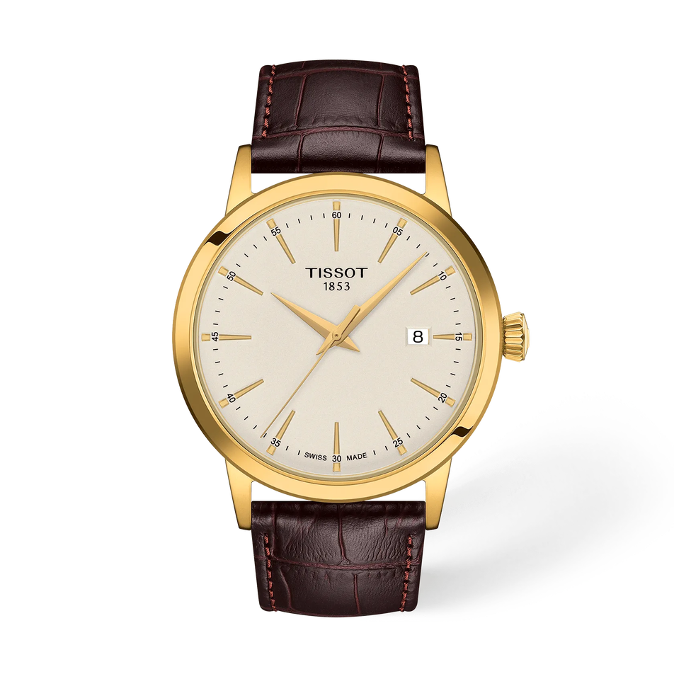 Front view of the watch Tissot Classic Dream 42mm with shadow