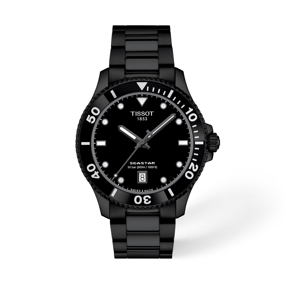 Кварцевые часы Tissot Seastar 1000 40 мм Quartz, цвет: Чёрный / Чёрная нержавеющая сталь