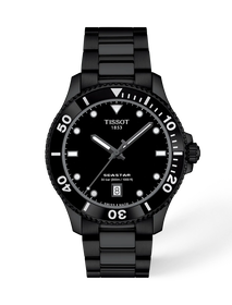 Front view of the watch Tissot Seastar 1000 40mm with shadow