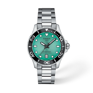 Vue de face de la montre Tissot Seastar 1000 36mm avec ombre