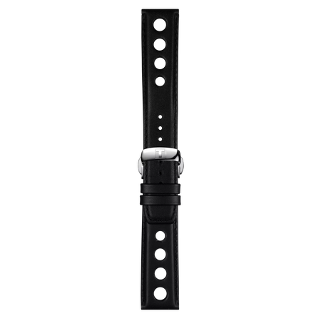 Vista frontal de Correa negra de piel oficial Tissot 20 mm