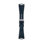 Front view of Tissot Official Dark Blue PRX 40mm Leather Strap With Steel Endpiece